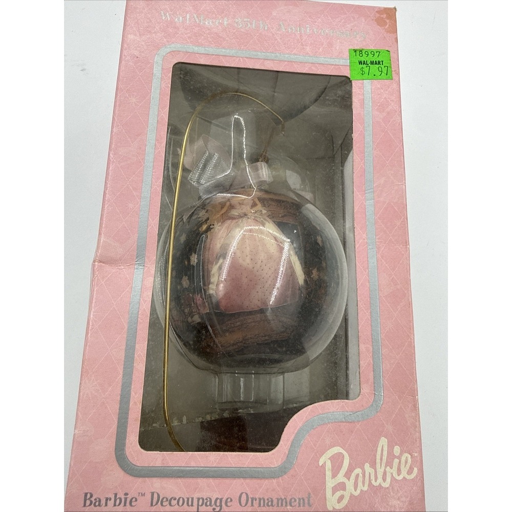 Mattel Barbie Decoupage Christmas Ornament 35th Anniversary In Box With Stand